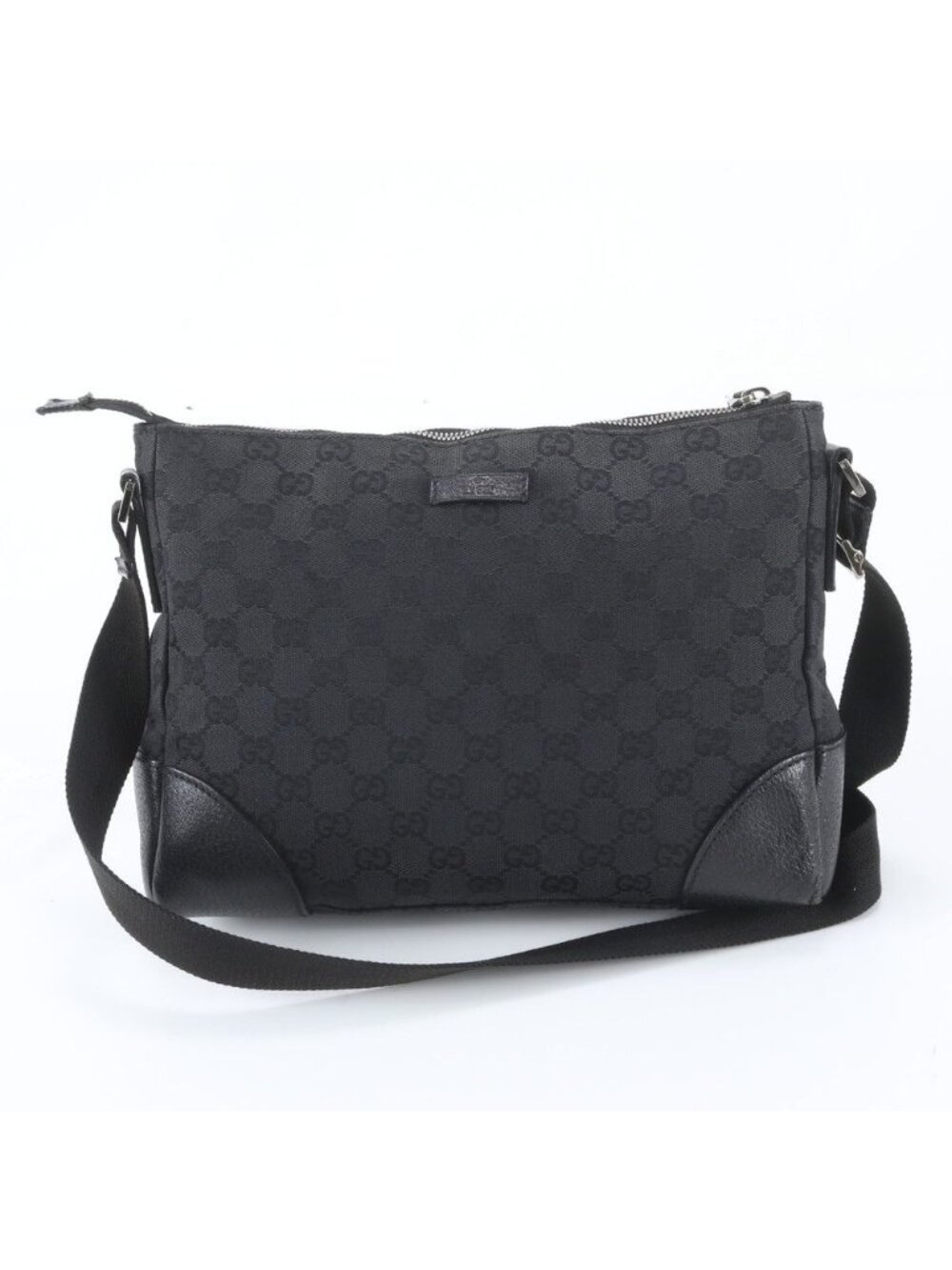 Gucci GG Canvas Leather Shoulder Bag Crossbody Messenger Black